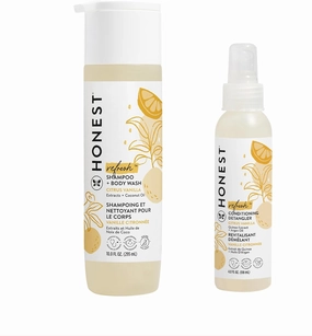 The Honest Company Citrus Vanilla 2-in-1 Cleansing Shampoo   Body Wash   Conditioning Detangler Bundle | Naturally Derived, Tear Free, Hypoallergenic | 10 fl oz, 4 fl oz