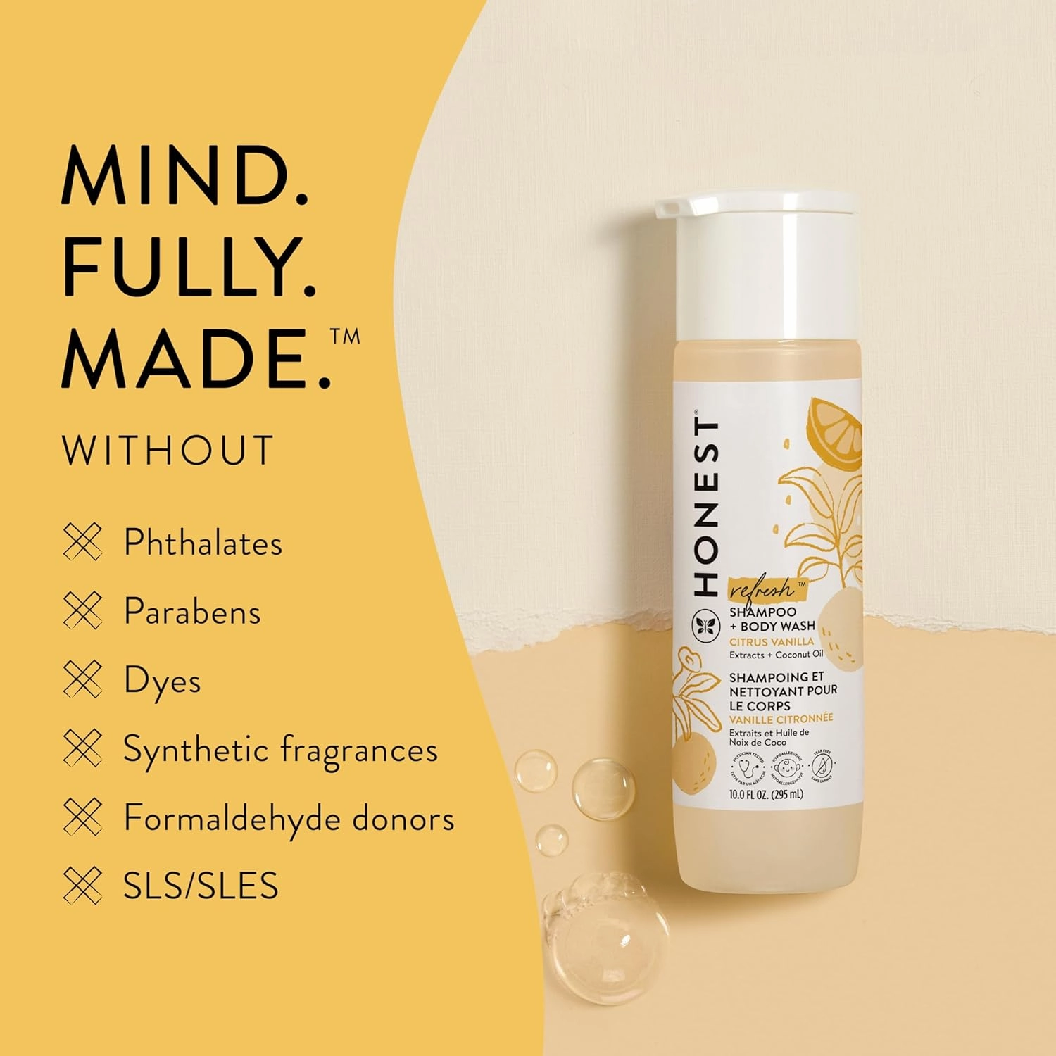 The Honest Company Citrus Vanilla 2-in-1 Cleansing Shampoo   Body Wash   Conditioning Detangler Bundle | Naturally Derived, Tear Free, Hypoallergenic | 10 fl oz, 4 fl oz