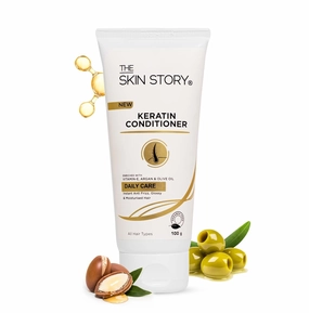 The Skin Story Keratin Conditioner | For Smooth, Dry, Frizzy Hair | Shiner Hair | Sulphate & Paraben Free | Enriched with Vitamin E, Argan Oil & Olive Oil | Conditioner for Women and Men | 100g