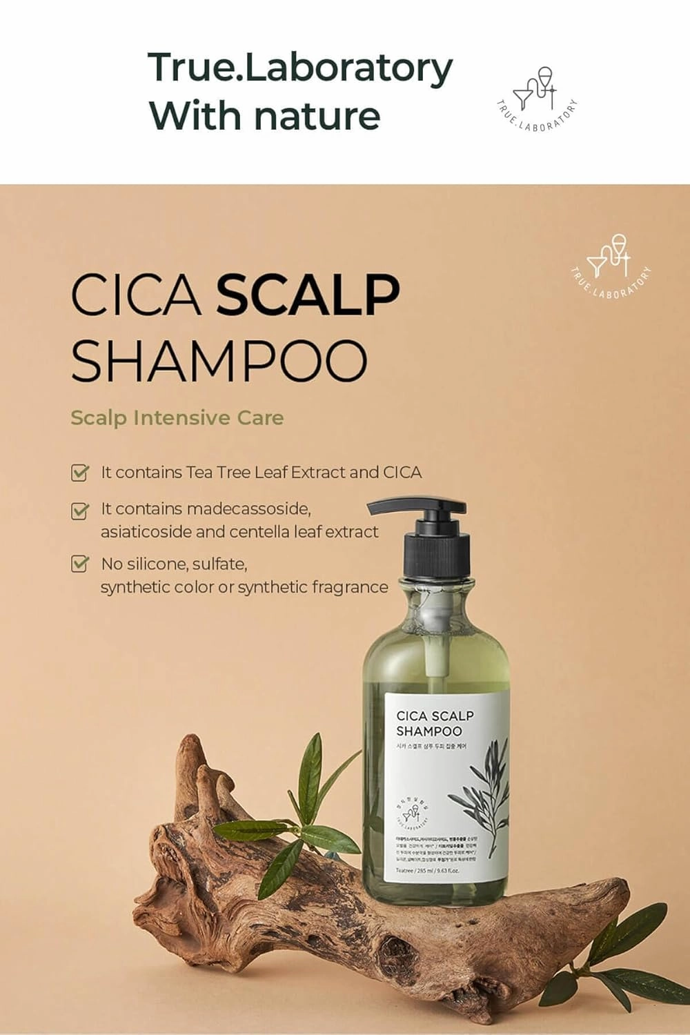TheMogan True.LAB Cica Scalp Shampoo 285ml - Natural Ingredients, Tea Tree & Lavender Oils, Potent Botanical Extracts for Healthy, Revitalized Hair