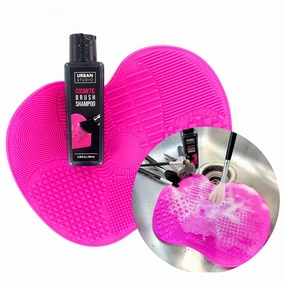 theMUAproject Silicone Brush Cleaning Mat with Suction Cups and Liquid Brush Cleaning Shampoo Combo