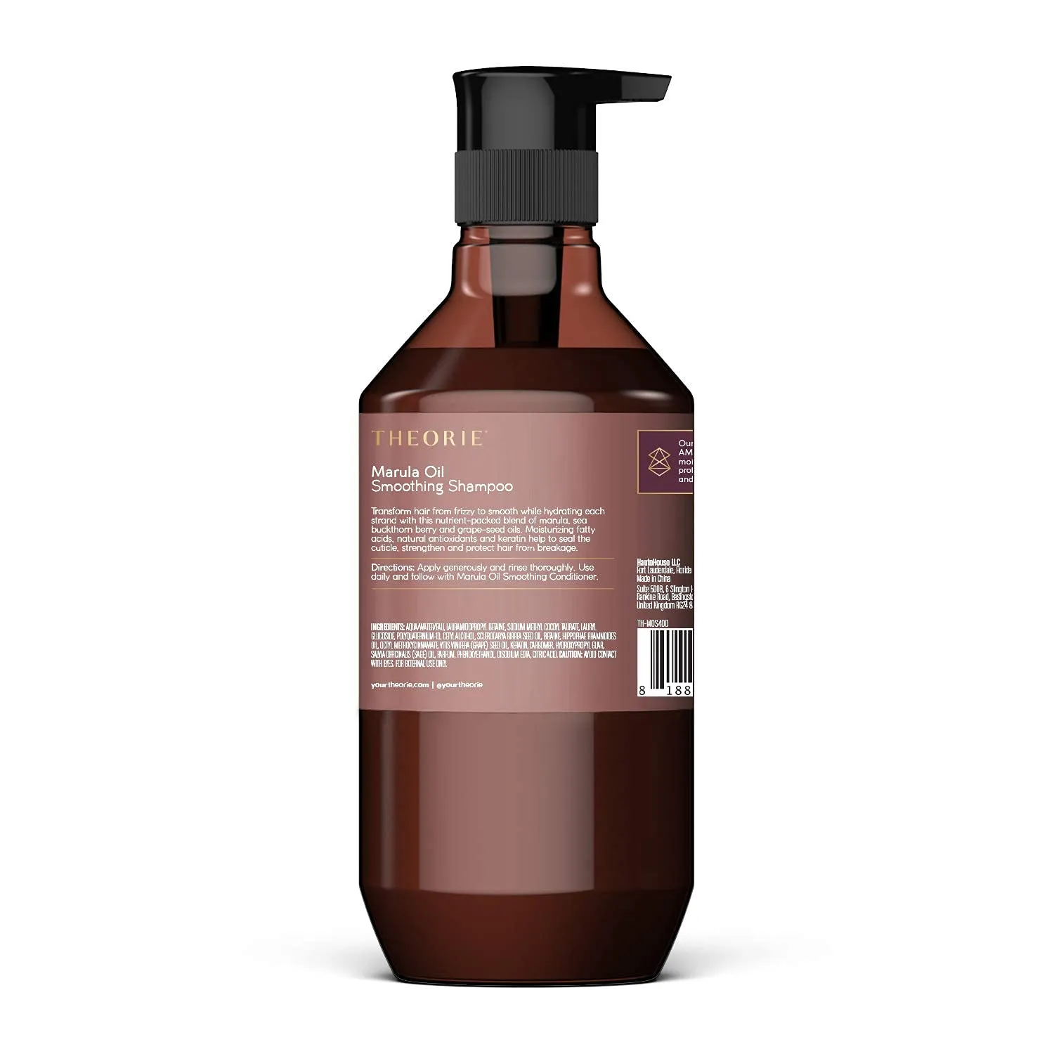 Theorie Smoothing Shampoo - Frizz Control with Marula, Sea Buckthorn & Grape Seed Oils, Sulfate-Free, Gluten-Free, All Hair Types, 800 ML