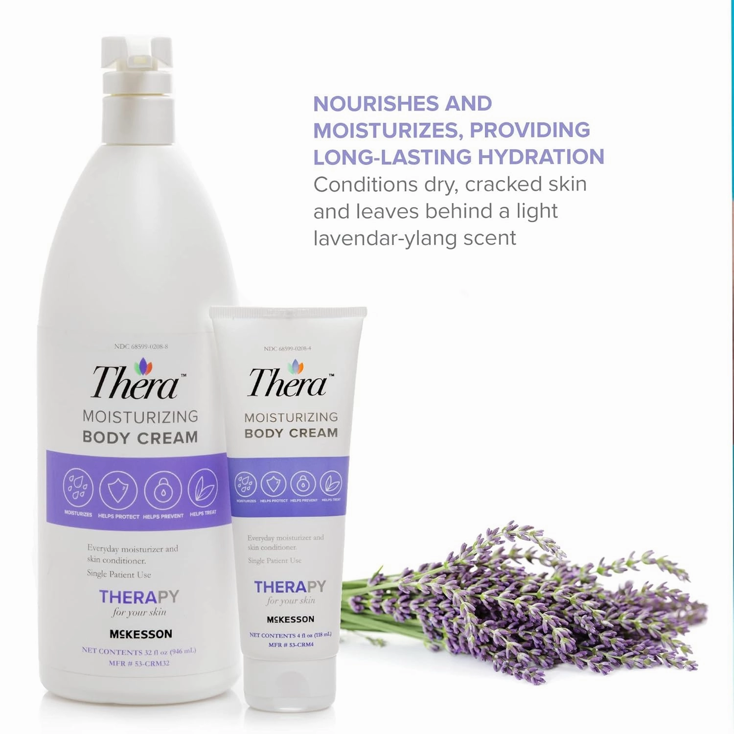 Thera Moisturizing Hand and Body Cream - Hydrating Lotion for Chapped, Fragile Skin - Lavender Scent, 32 oz, 12 Count