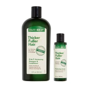 Thicker Fuller Hair 2-in-1 Thickening Shampoo and Conditioner - Thickening Serum - Hydrating Shampoo with Aloe Leaf Juice - Thinning Hair Treatment Serum - Fights Breakage - 2 pc