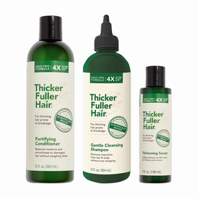 Thicker Fuller Hair Set - Cleansing Shampoo - Fortifying Conditioner - Root Boosting Leave-In Treatment - Clarifying, Cleaning Formula - Hair Smoothing - Natural Volume Builder - 3 pc