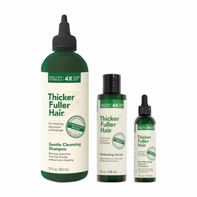 Thicker Fuller Hair Set - Cleansing Shampoo - Root Boosting Leave-In Treatment - Hair Thickening Serum - Clarifying, Cleaning Formula - Natural Volume Booster - Fights Breakage - 3 pc