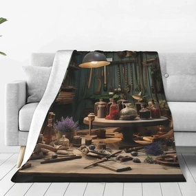 Throw Blanket 80"x60" Reversible Plush Blanket Workshop Flannel Blankets Warm Cozy Throws for Sofa Lightweight Blankets for Couch Bed All Seasons