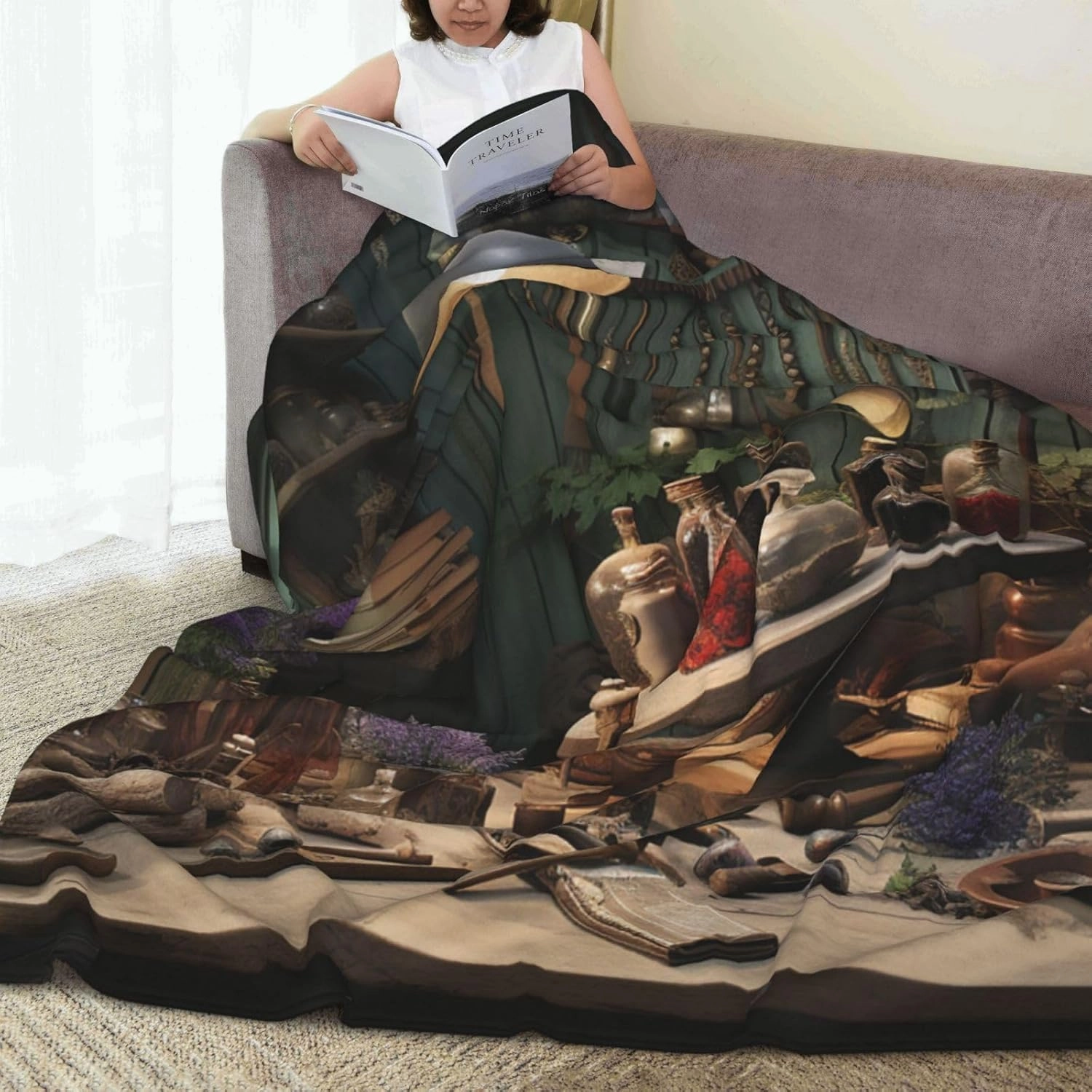 Throw Blanket 80"x60" Reversible Plush Blanket Workshop Flannel Blankets Warm Cozy Throws for Sofa Lightweight Blankets for Couch Bed All Seasons