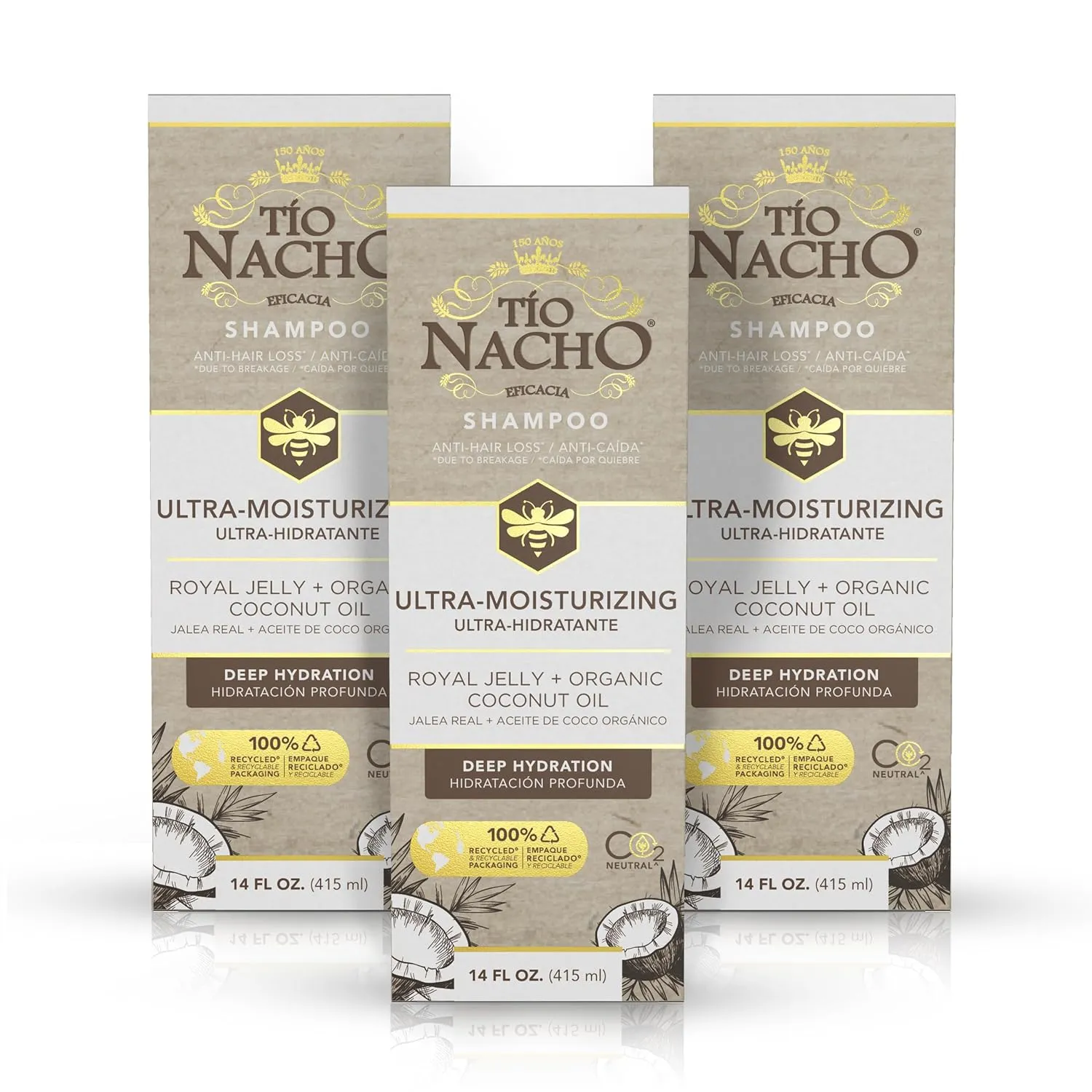 Tio Nacho Ultra Hydration Shampoo with Coconut Oil & Royal Jelly, Hydrating & Nourishing for Dry, Damaged Hair, Fights Frizz & Protects from Breakage, 14 Fluid Ounces (Pack of 3)