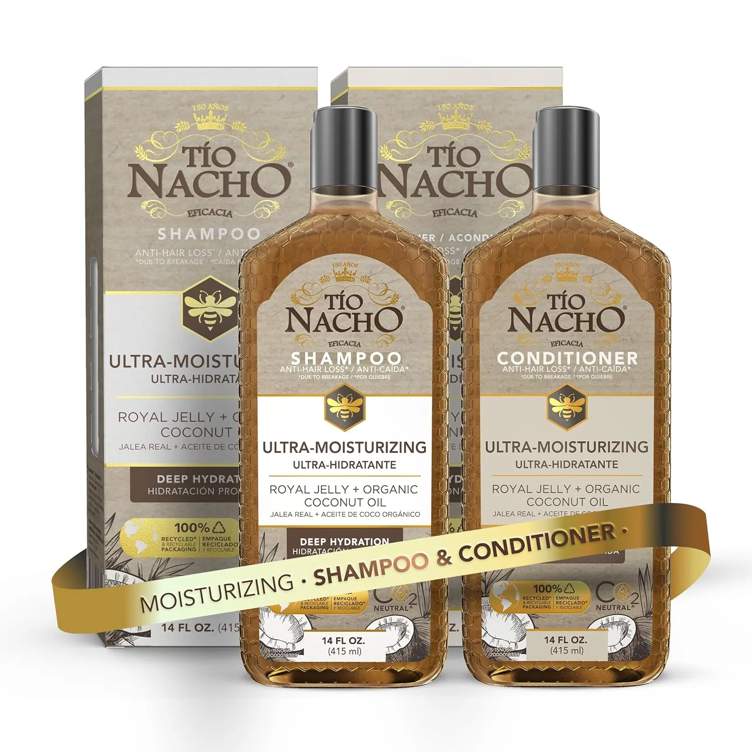 Tio Nacho Ultra Moisturizing, Royal Jelly & Organic Coconut Oil Shampoo   Conditioner Set - Deep Hydration for Dry Hair, Anti Hair Loss, 14 fl oz Each