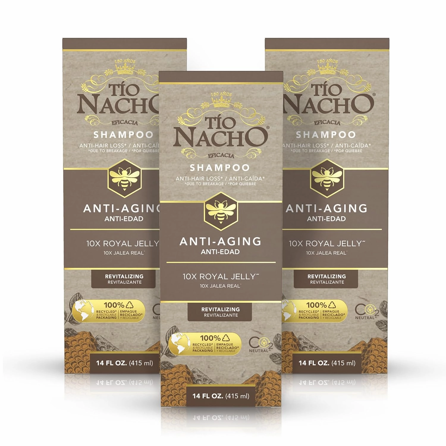 Tio Nacho Anti-Aging, Revitalizing Shampoo with Royal Jelly - Age-Defying Shampoo for Aging Hair, Defy Damage and Revitalize with Natural Ingredients for Stronger, Healthier Hair, 14 Oz (Pack of 3)