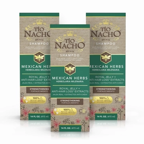 Tio Nacho Mexican Herbs Shampoo, Strengthening Hair Care with Royal Jelly, Ginseng, Wheat and Jojoba Oil, Honey Scented, 14 Fl Oz (Pack of 3)