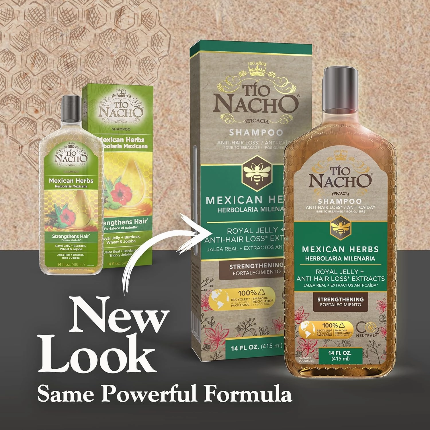 Tio Nacho Mexican Herbs Shampoo, Strengthening Hair Care with Royal Jelly, Ginseng, Wheat and Jojoba Oil, Honey Scented, 14 Fl Oz (Pack of 3)