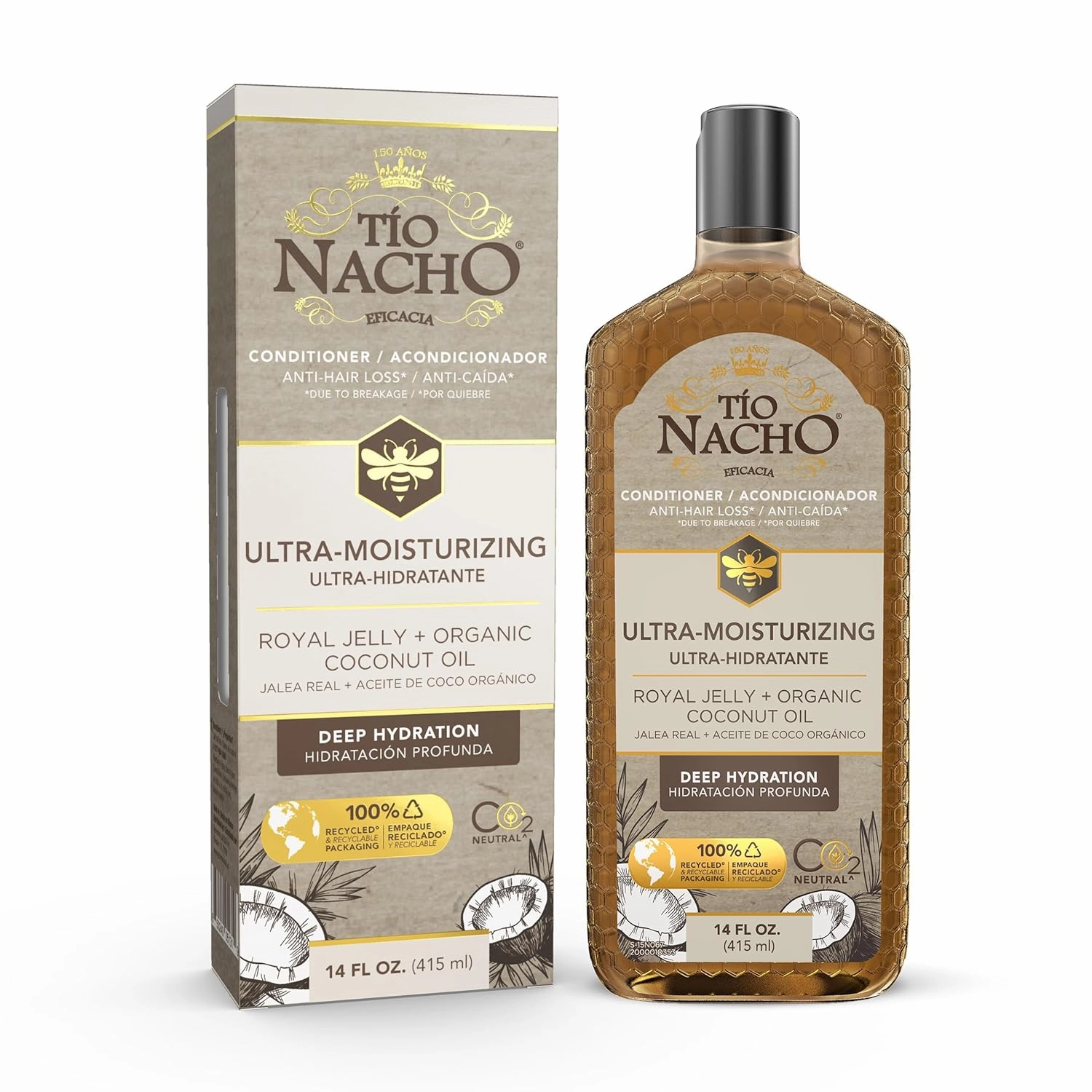 Tio Nacho Ultra Hydration Coconut Oil Conditioner: Anti-Hair Loss, Deep Nourishment, UV Protection, Frizz Control with Organic Coconut Oil & Royal Jelly - 14 Oz (Pack of 3)