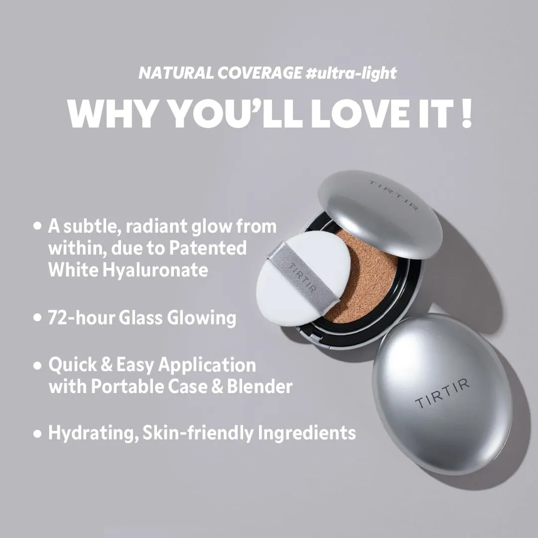 TIRTIR Mask Fit Aura Silver Cushion Foundation | Semi-glow Finish, Natural Coverage, Moisturizing, Lightweight, Korean cushion foundation (#13N Fair Ivory, Full Size, 0.63 Fl Oz)