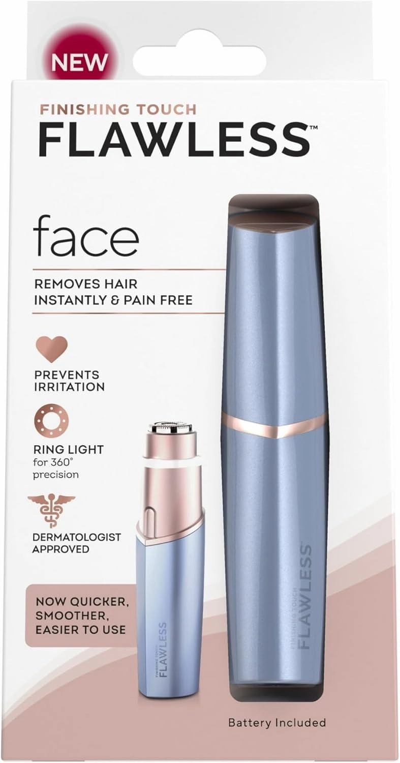 Touch Women's Facial Hair Remover, Electric Razor with LED Light, Blue - Made with 18 Karat Gold and Shaped Like A Tube of Lipstick for Discreet Hair Removal Anywhere