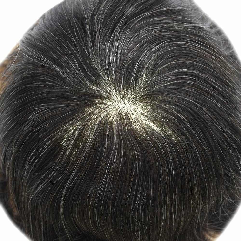Toupee For Men Hair Pieces Real Human Hair Fine Mono Hair Replacement System Mens Toupee Hairpiece For Men Para Protesis Capilar 7x9 Medium light density #1B20 1B# OFF BLACK 20% GREY