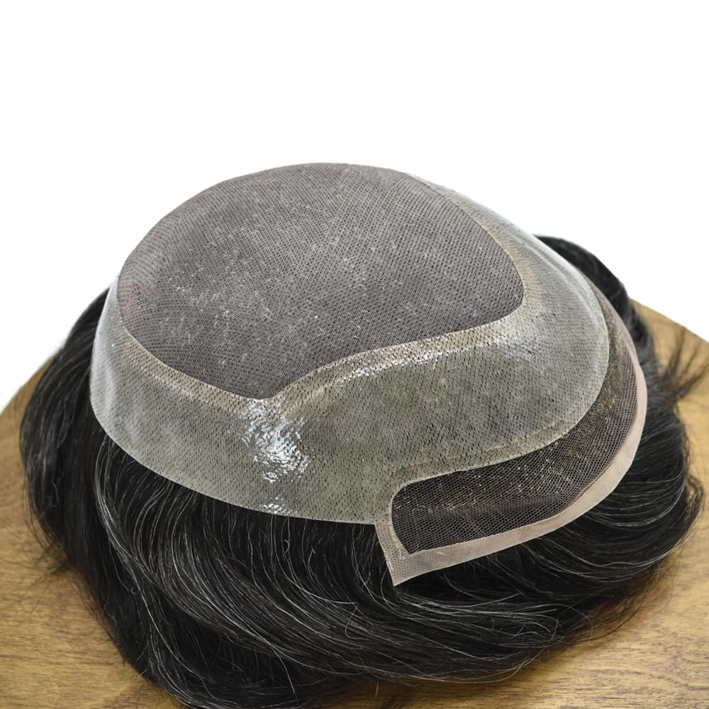 Toupee For Men Hair Pieces Real Human Hair Fine Mono Hair Replacement System Mens Toupee Hairpiece For Men Para Protesis Capilar 7x9 Medium light density #1B30 1B# OFF BLACK 30% GREY