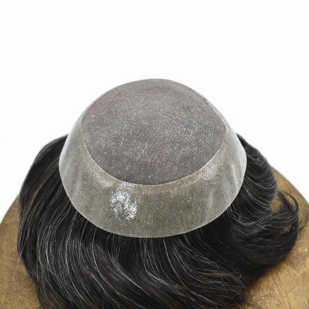 Toupee For Men Hair Pieces Real Human Hair Fine Mono Hair Replacement System Mens Toupee Hairpiece For Men Para Protesis Capilar 7x9 Medium light density #1B30 1B# OFF BLACK 30% GREY