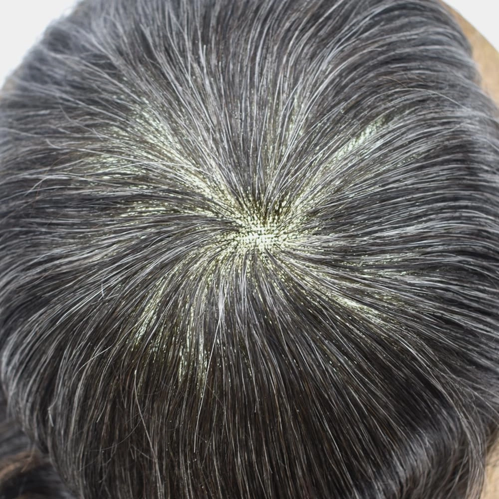 Toupee For Men Hair Pieces Real Human Hair Fine Mono Hair Replacement System Mens Toupee Hairpiece For Men Para Protesis Capilar 7x9 Medium light density #1B30 1B# OFF BLACK 30% GREY
