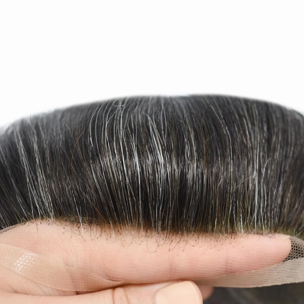 Toupee For Men Hair Pieces Real Human Hair Fine Mono Hair Replacement System Mens Toupee Hairpiece For Men Para Protesis Capilar 7x9 Medium light density #1B30 1B# OFF BLACK 30% GREY