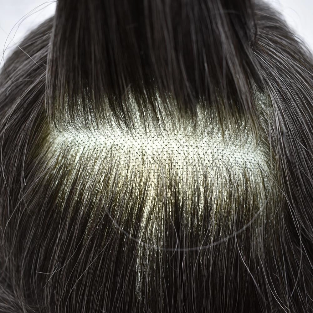 Toupee For Men Hair Pieces Real Human Hair Fine Mono Hair Replacement System Mens Toupee Hairpiece For Men Para Protesis Capilar 7x9 Medium light density #1B40 1B# OFF BLACK 40% GREY