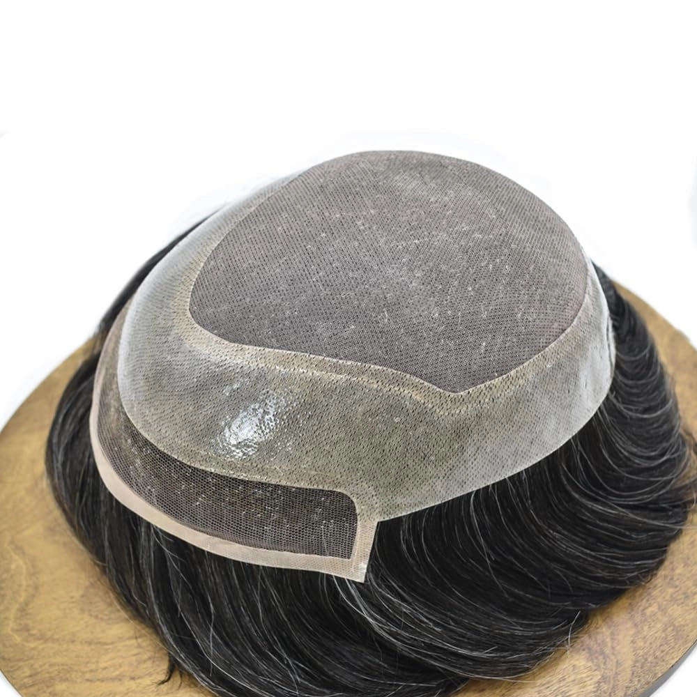 Toupee For Men Hair Pieces Real Human Hair Fine Mono Hair Replacement System Mens Toupee Hairpiece For Men Para Protesis Capilar 7x9 Medium light density #1B40 1B# OFF BLACK 40% GREY