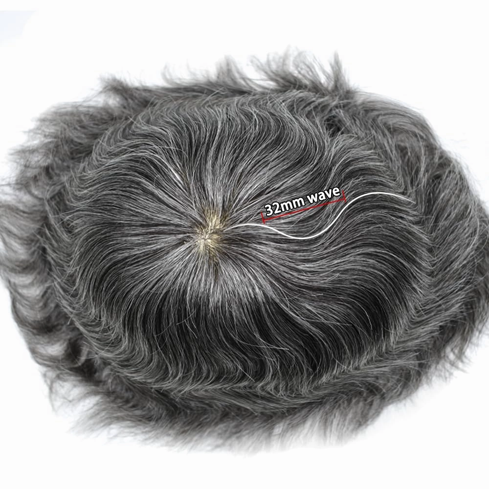 Toupee For Men Hair Pieces Real Human Hair Fine Mono Hair Replacement System Mens Toupee Hairpiece For Men Para Protesis Capilar 7x9 Medium light density #1B40 1B# OFF BLACK 40% GREY