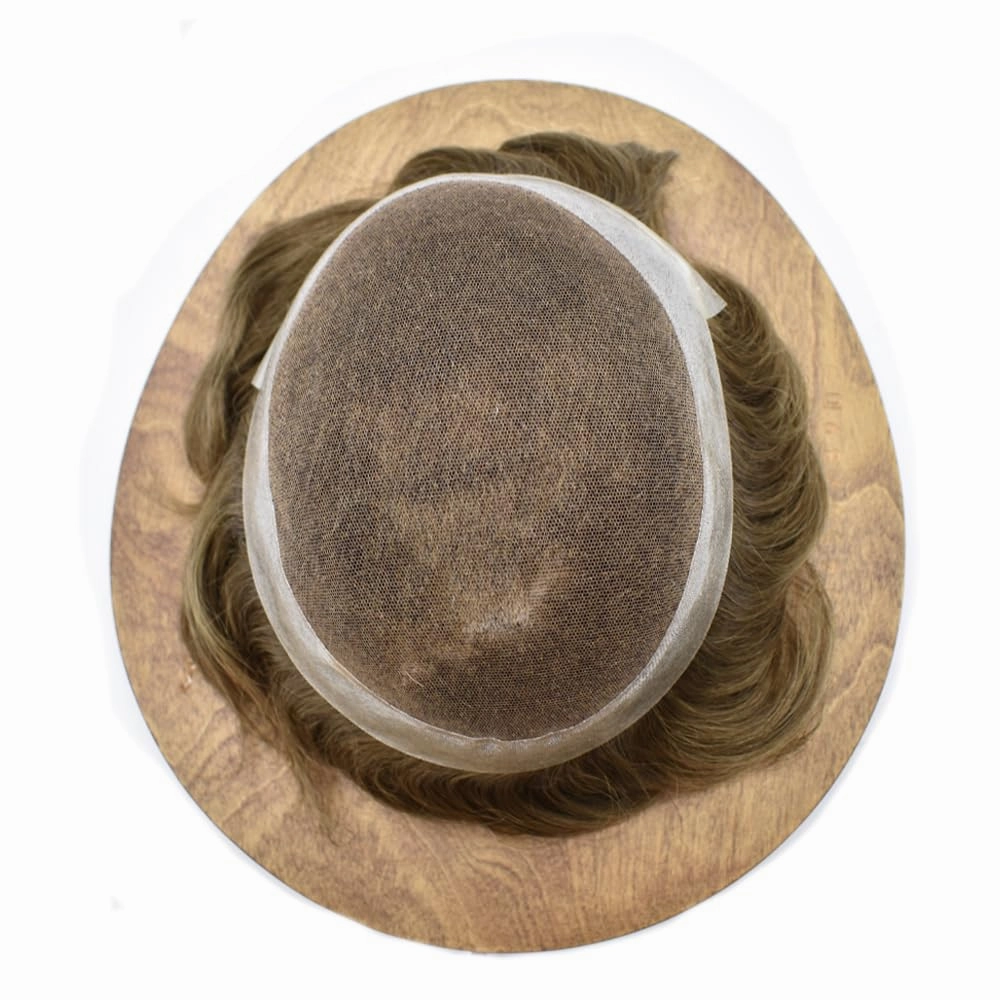 Toupee For Men Hair Replacement System Real Human Hair Piece For Men Swiss Lace Mens Toupee Hair Pieces Hair System For Men 7x9 100% light to medium density#1810 18# MEDIUM BLONDE 10%GREY