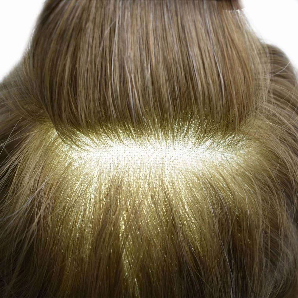 Toupee For Men Hair Replacement System Real Human Hair Piece For Men Swiss Lace Mens Toupee Hair Pieces Hair System For Men 7x9 100% light to medium density#1810 18# MEDIUM BLONDE 10%GREY