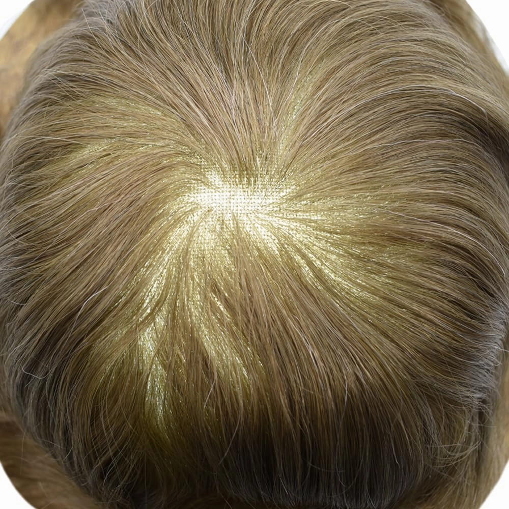 Toupee For Men Hair Replacement System Real Human Hair Piece For Men Swiss Lace Mens Toupee Hair Pieces Hair System For Men 7x9 100% light to medium density#1810 18# MEDIUM BLONDE 10%GREY