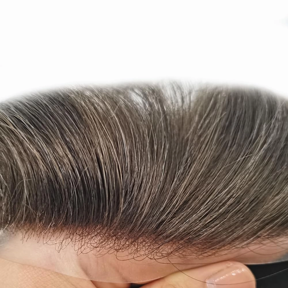 Toupee For Men Hair Replacement System Real Human Hair Piece For Men Swiss Lace Mens Toupee Hair Pieces Hair System For Men 8x10 100% light to medium density4ASH#