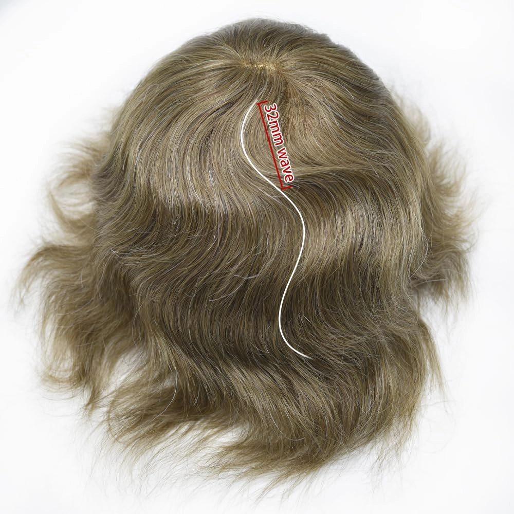 Toupee For Men Hair Replacement System Real Human Hair Piece For Men Swiss Lace Mens Toupee Hair System For Men 7x9 100% light to medium density#1710 17# DARK ASH BLONDE 10% GREY