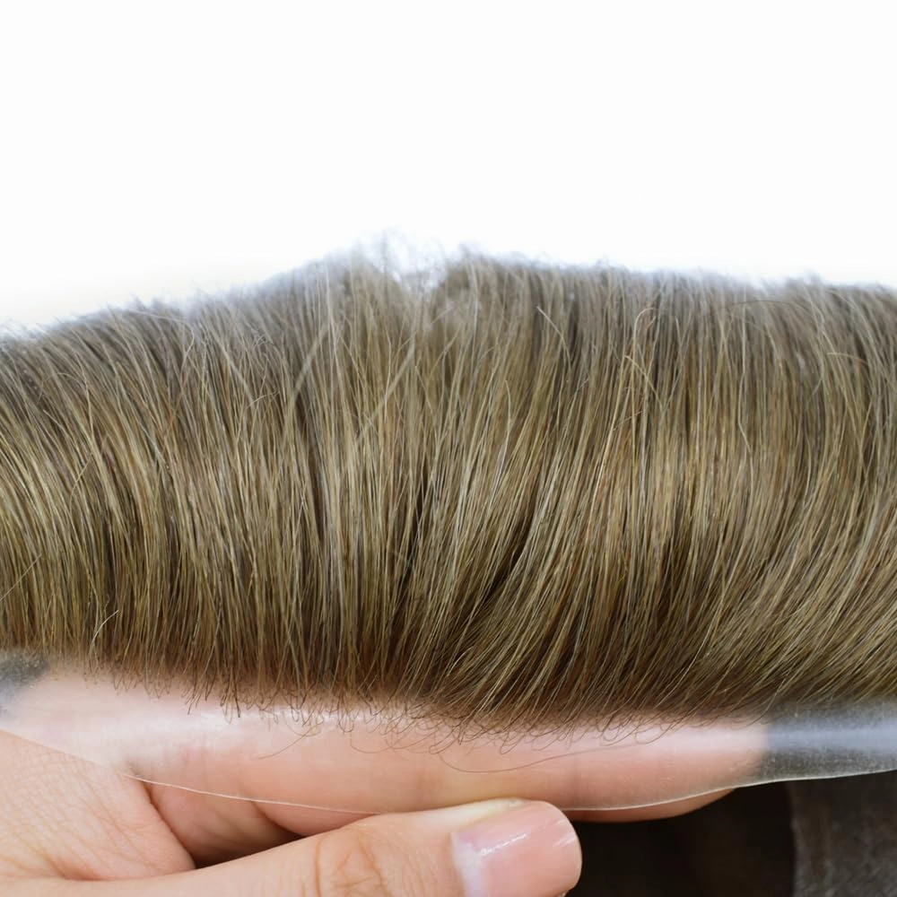 Toupee For Men Hair Replacement System Real Human Hair Piece For Men Swiss Lace Mens Toupee Hair System For Men 8x10 100% light to medium density#1810 18# MEDIUM BLONDE 10% GREY