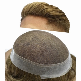 Toupee For Men Hair Replacement System Real Human Hair Piece For Men Swiss Lace Mens Toupee Hair System For Men 8x10 100% light to medium density#1810 18# MEDIUM BLONDE 10% GREY