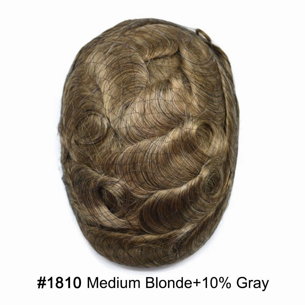 Toupee For Men Hair Replacement System Real Human Hair Piece For Men Swiss Lace Mens Toupee Hair System For Men 8x10 100% light to medium density#1810 18# MEDIUM BLONDE 10% GREY