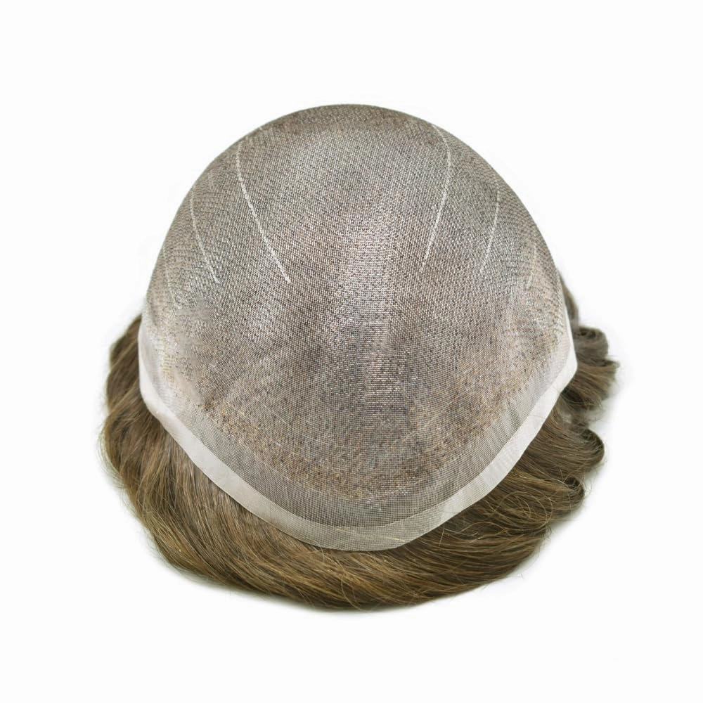 Toupee For Men Human Hair Piece For Men Replacement System Fine Welded Mono Full Lace Mens Toupee Mens Hairpiece 8x10 100% light to medium density#1830 18# MEDIUM BLONDE 30% GREY