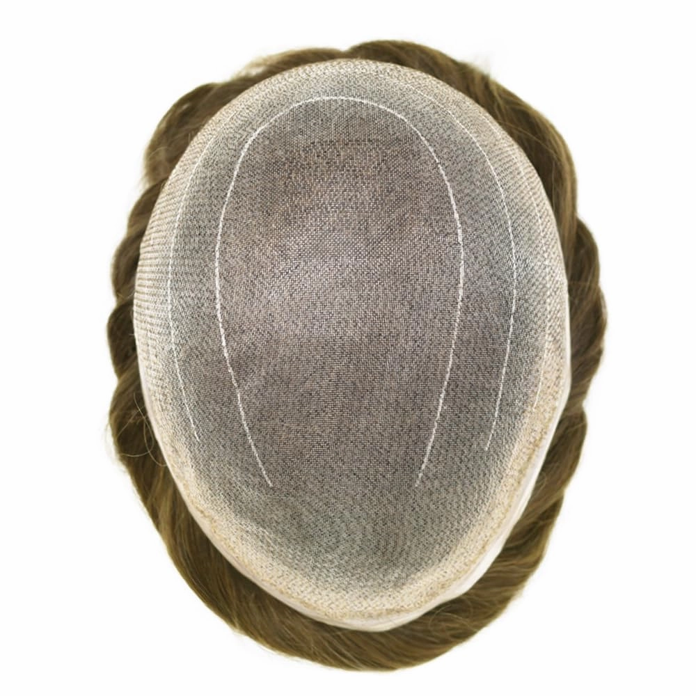 Toupee For Men Human Hair Piece For Men Replacement System Fine Welded Mono Full Lace Mens Toupee Mens Hairpiece 8x10 100% light to medium density#1830 18# MEDIUM BLONDE 30% GREY