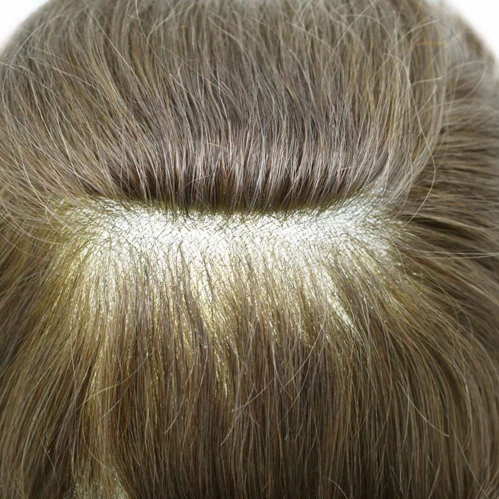Toupee For Men Human Hair Piece For Men Replacement System Fine Welded Mono Full Lace Mens Toupee Mens Hairpiece 8x10 100% light to medium density#1830 18# MEDIUM BLONDE 30% GREY