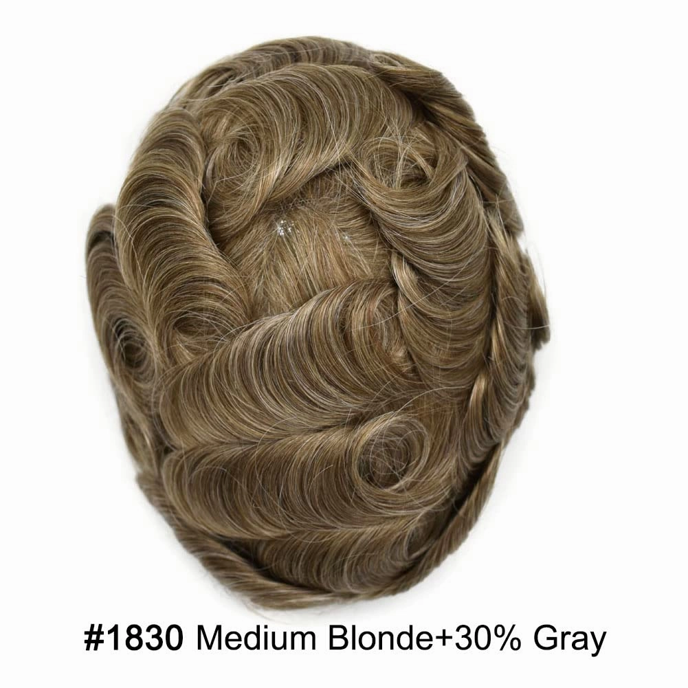 Toupee For Men Human Hair Piece For Men Replacement System Fine Welded Mono Full Lace Mens Toupee Mens Hairpiece 8x10 100% light to medium density#1830 18# MEDIUM BLONDE 30% GREY