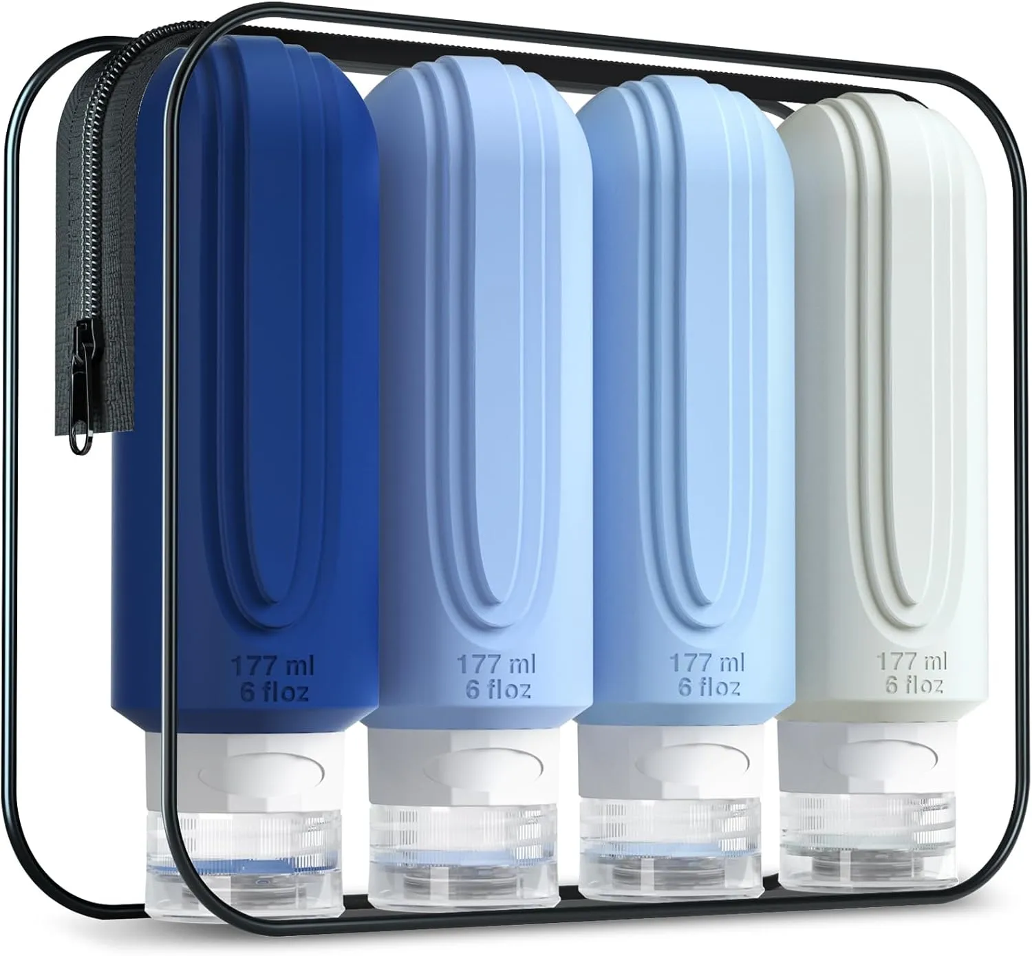 Travel Bottles for Toiletries, Large 6oz Oversize Containers, BPA Free Leak Proof Tubs Refillable Liquid Travel Accessories with Toiletry Bag for Cometic Shampoo and Lotion Soap (4 Pack)