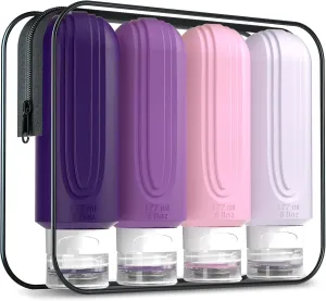 Travel Bottles for Toiletries, Large 6oz Oversize Containers, BPA Free Leak Proof Tubs Refillable Liquid Travel Accessories with Toiletry Bag for Cometic Shampoo and Lotion Soap (4 Pack)