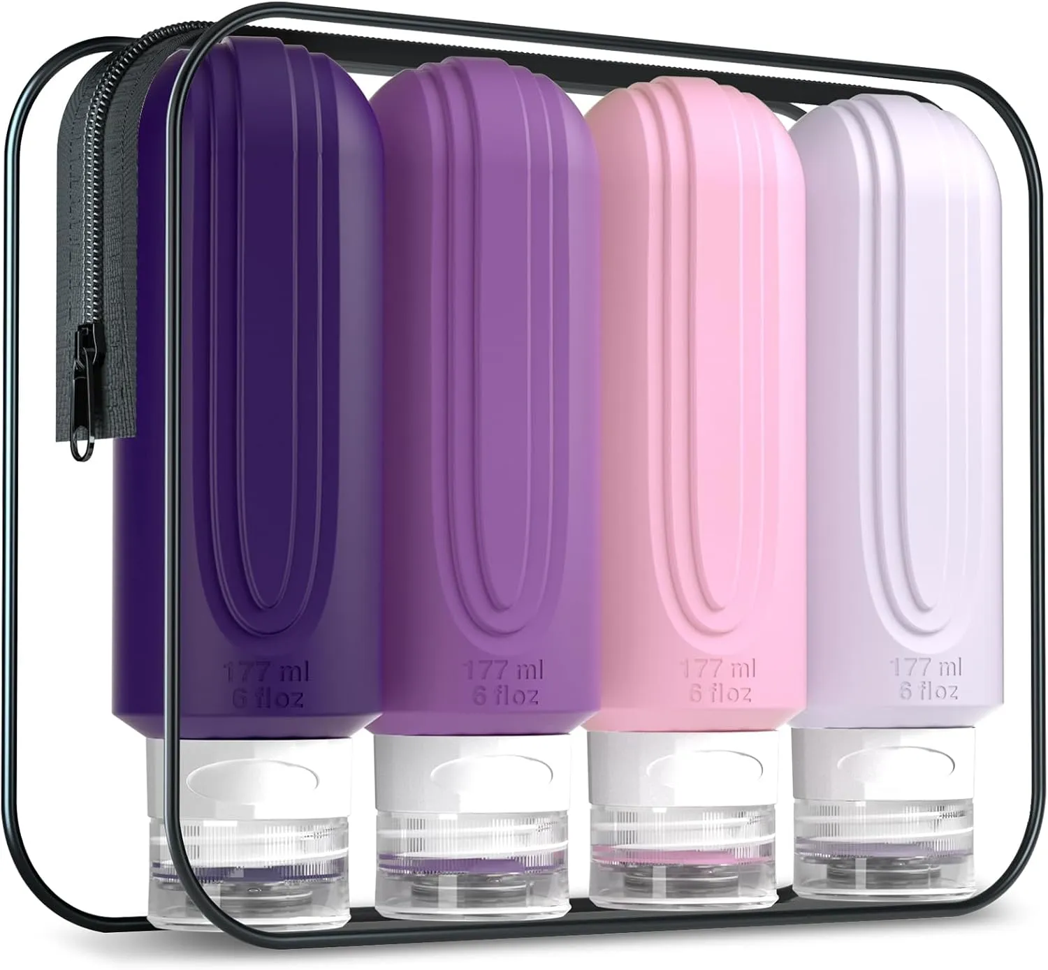 Travel Bottles for Toiletries, Large 6oz Oversize Containers, BPA Free Leak Proof Tubs Refillable Liquid Travel Accessories with Toiletry Bag for Cometic Shampoo and Lotion Soap (4 Pack)