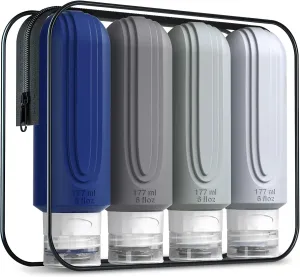 Travel Bottles for Toiletries, Large 6oz Oversize Containers, BPA Free Leak Proof Tubs Refillable Liquid Travel Accessories with Toiletry Bag for Cometic Shampoo and Lotion Soap (4 Pack)