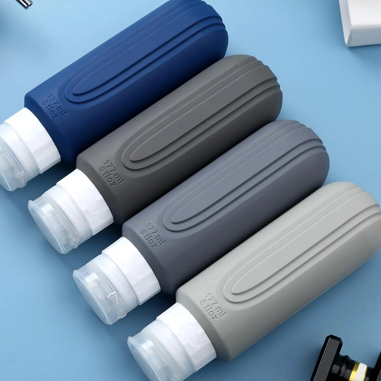 Travel Bottles for Toiletries, Large 6oz Oversize Containers, BPA Free Leak Proof Tubs Refillable Liquid Travel Accessories with Toiletry Bag for Cometic Shampoo and Lotion Soap (4 Pack)
