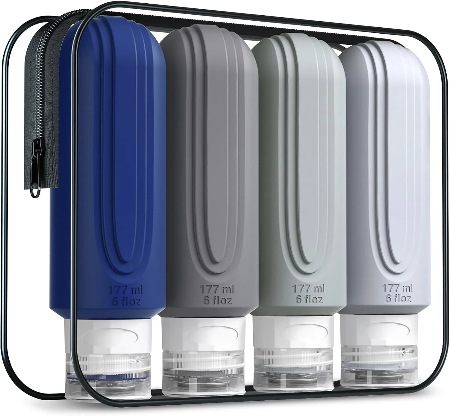 Travel Bottles for Toiletries, Large 6oz Oversize Containers, BPA Free Leak Proof Tubs Refillable Liquid Travel Accessories with Toiletry Bag for Cometic Shampoo and Lotion Soap (4 Pack)