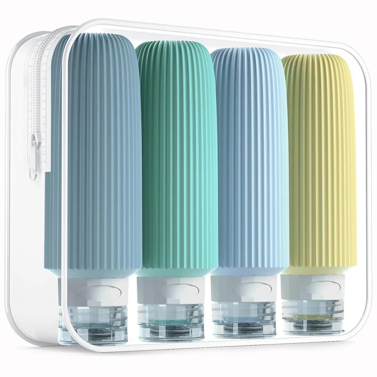 Travel Bottles for Toiletries, Large 6oz Travel Size Containers, BPA Free Leak Proof Tubs Refillable Liquid Accessories with Toiletry Bag for Cometic Shampoo and Lotion Soap (4 Pack)