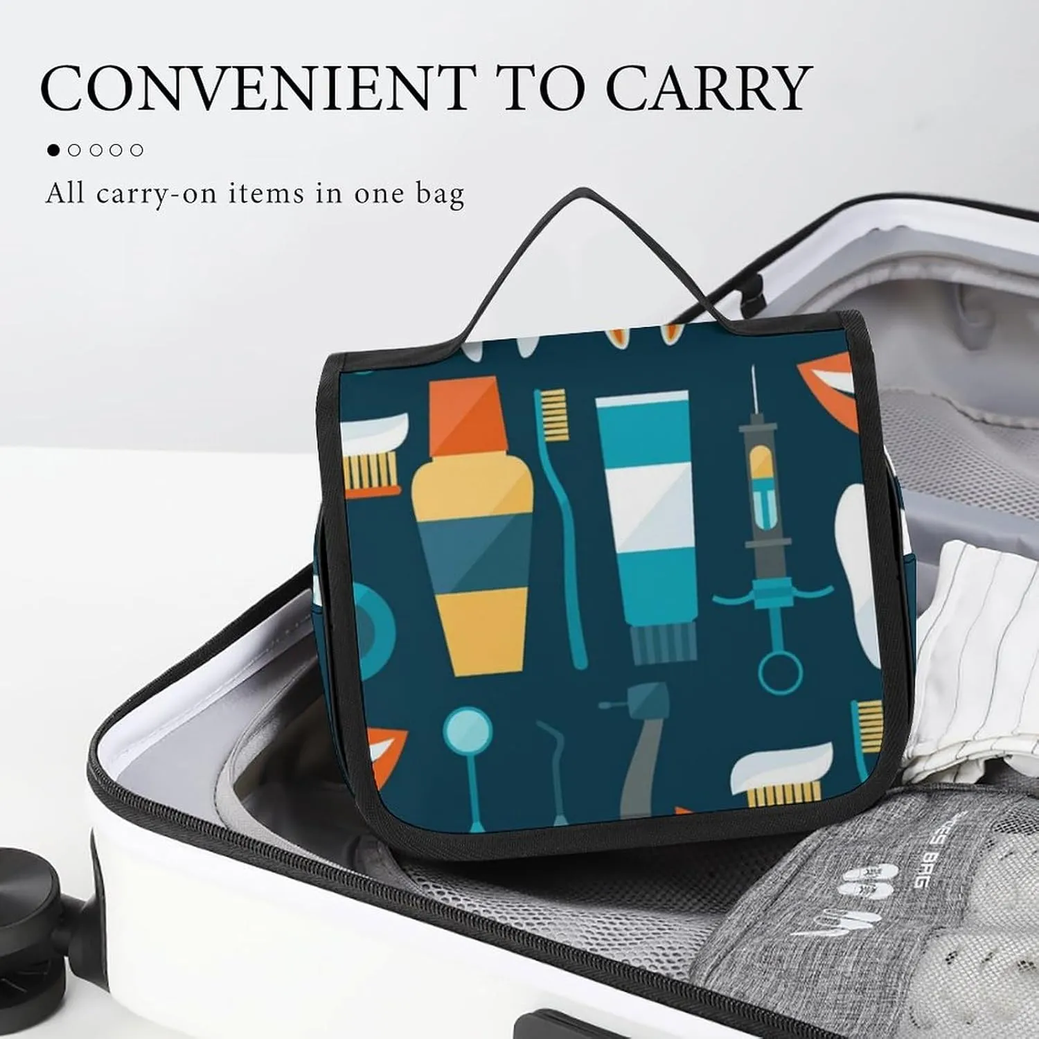 Travel Hanging Toiletry Bag for Men Women Shaving Bag Compatible with Teeth Dental Seamless Pattern, Waterproof Large Makeup Bag Wash Bag Makeup Organizer Cosmetic Case for Bathroom Shower