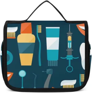 Travel Hanging Toiletry Bag for Men Women Shaving Bag Compatible with Teeth Dental Seamless Pattern, Waterproof Large Makeup Bag Wash Bag Makeup Organizer Cosmetic Case for Bathroom Shower