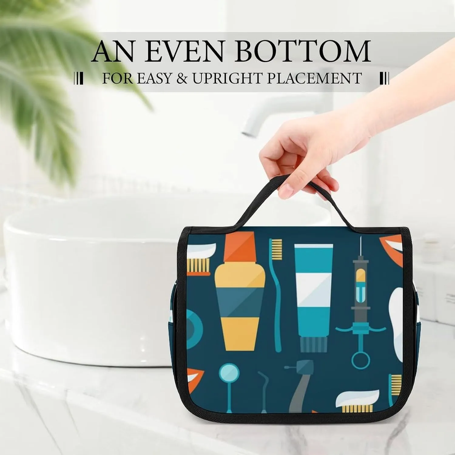 Travel Hanging Toiletry Bag for Men Women Shaving Bag Compatible with Teeth Dental Seamless Pattern, Waterproof Large Makeup Bag Wash Bag Makeup Organizer Cosmetic Case for Bathroom Shower
